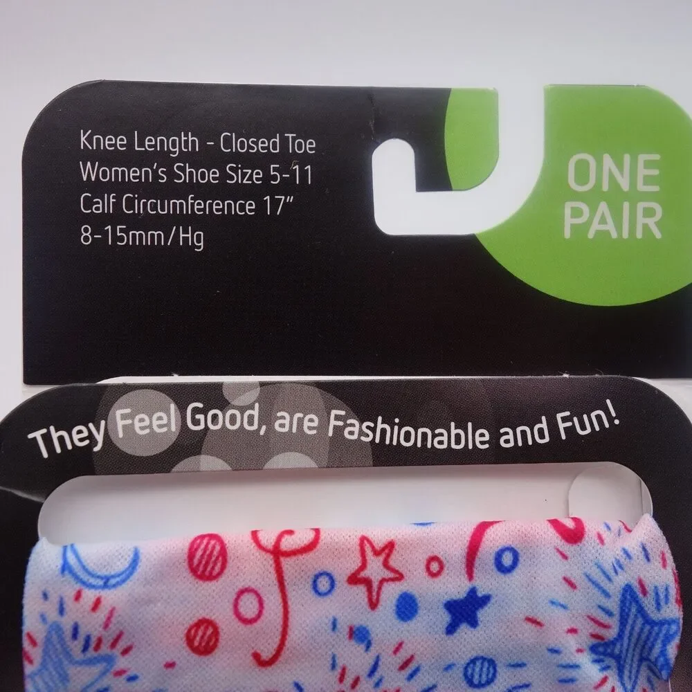 NEW Cutieful Therapeutic Compression Socks Fits Sizes 5-11 Fireworks Streamers